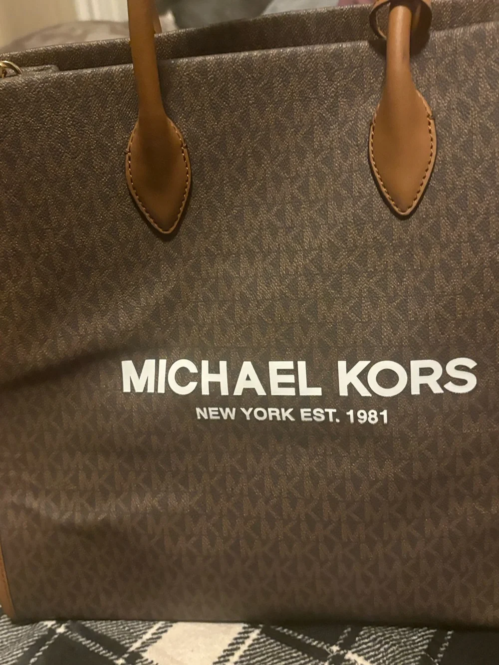 Michael Kors Brown Monogram Tote with White Logo